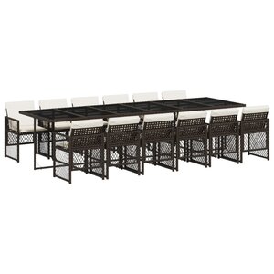 vidaXL Ensemble à manger de jardin avec coussins 13 Pièces marron rotin