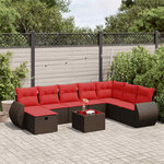 vidaXL Salon de jardin avec coussins 9 Pièces marron résine tressée