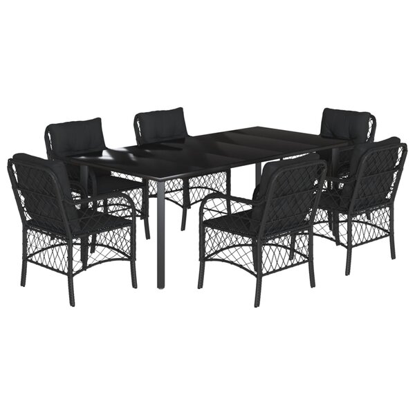 vidaXL Ensemble à manger de jardin coussins 7Pièces Noir Résine tressée