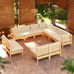 vidaXL Salon de jardin 11 Pièces avec coussins crème Bois de pin solide