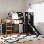 vidaXL Lit superposé avec toboggan et rideaux blanc et noir 90x200 cm