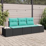 vidaXL Ensemble de canapé de jardin 3 Pièces Noir et turquoise polyrotin