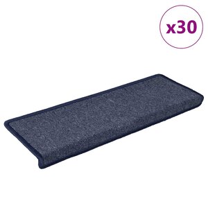 vidaXL Tapis d'escalier 30 pièces 65 x 21 x 4 cm Gris foncé et bleu Bordure rectangulaire