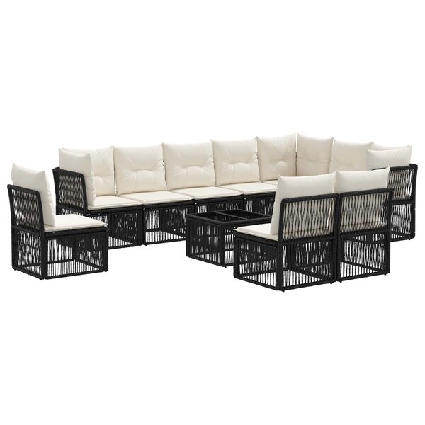 vidaXL Ensemble de canapé de jardin 11 Pièces Noir polyrotin