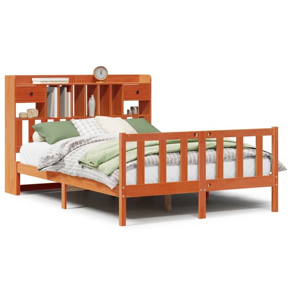 vidaXL Lit bibliothèque sans matelas cire marron 140x200 cm pin massif