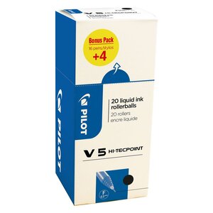 Hi-Tecpoint V5 - Stylo roller encre liquide à capuchon pointe fine 0,5 mm - Noir (Pack Promo 16 + 4 OFFERTS)