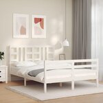 vidaXL Cadre de lit avec tête de lit blanc King Size bois massif