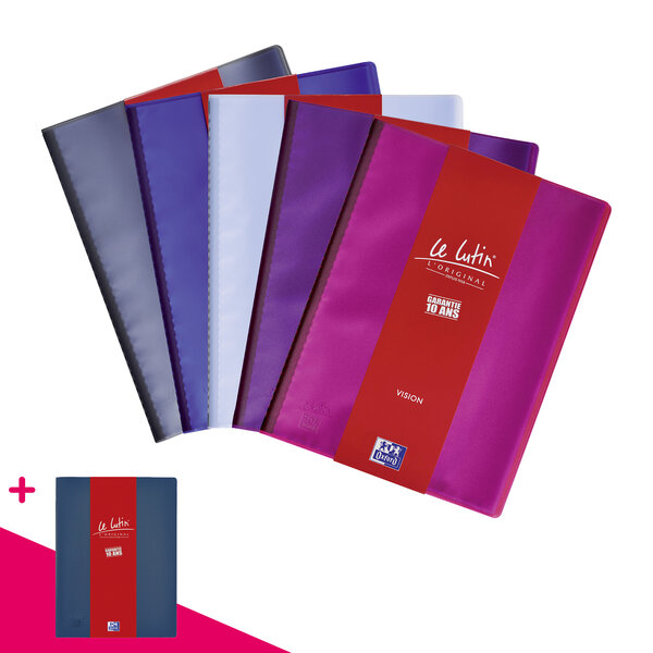 Protège-documents oxford le lutin pvc translucide a4 40 pochettes - 80 vues - couleurs assorties - lot de 5