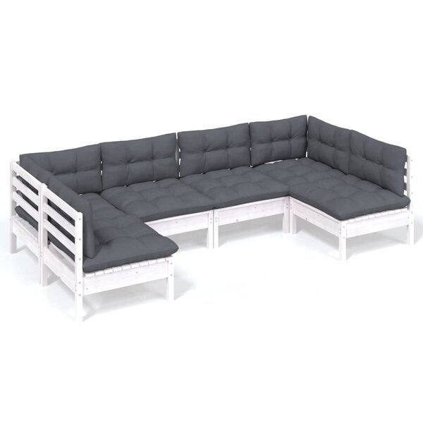 vidaXL Salon de jardin 6 Pièces avec coussins blanc bois de pin massif