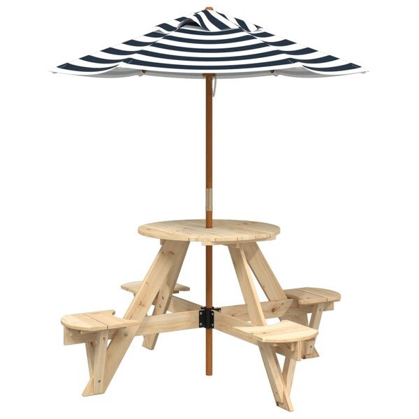 vidaXL Table de pique-nique pour 4 enfants avec parasol rond sapin