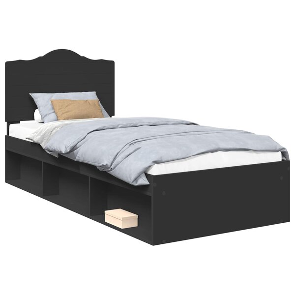 vidaXL Cadre de lit avec tête de lit Noir 100 x 200 cm Pin massif
