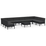 vidaXL Salon de jardin 11 Pièces avec coussins Résine tressée Noir