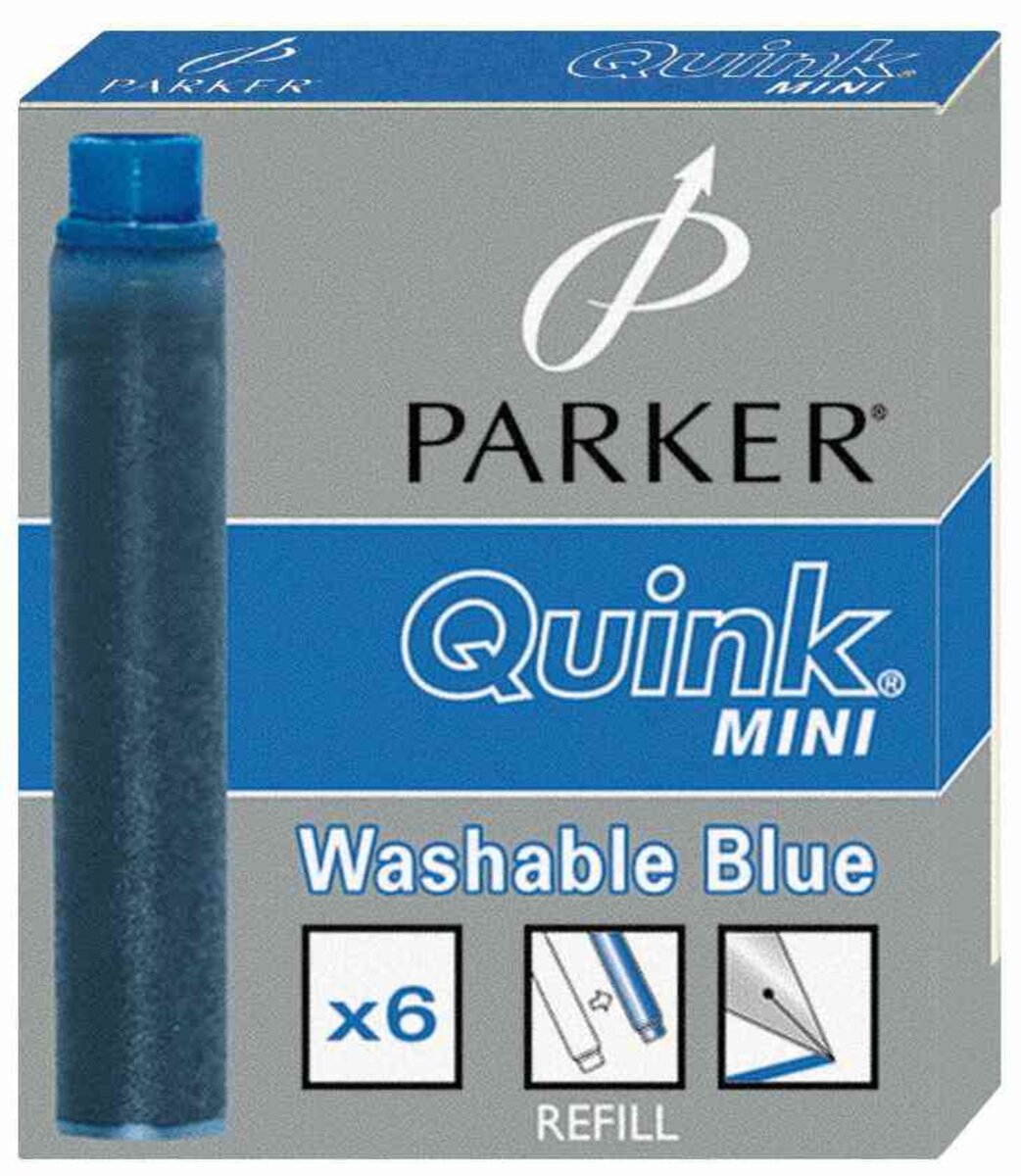 Etui de 6 cartouches Mini Quink Parker - encre Bleue - Recharges