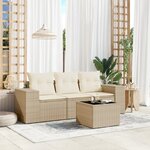 vidaXL Salon de jardin avec coussins 4 Pièces beige résine tressée