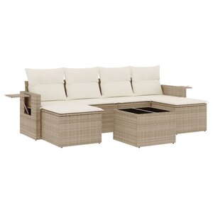vidaXL Salon de jardin avec coussins 7 Pièces beige résine tressée