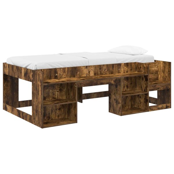 vidaXL Cadre de lit pour enfants avec rangement Chêne fumé 80 x 200 cm