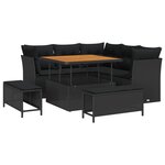 vidaXL Canapé de jardin 8 places avec coussins en poly rotin noir et acacia