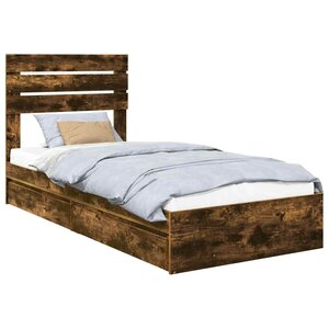 vidaXL Lit de Rangement Chêne fumé 100 x 200 cm Bois d'ingénierie
