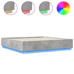vidaXL Cadre de lit avec LED sans matelas gris béton 200x200 cm