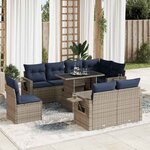 vidaXL Salon de jardin avec coussins 9Pièces marron résine tressée acacia