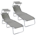 vidaXL Transat 2-personne 2 Pièces Gris 58 x 188 x 77cm tissu