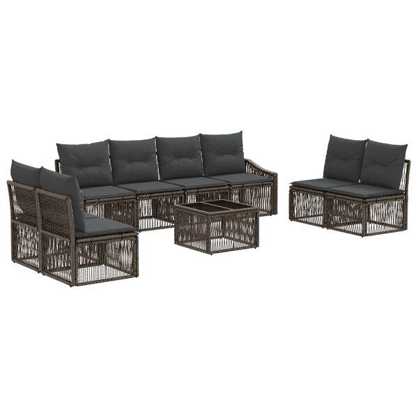 vidaXL Ensemble de canapé de jardin 9 Pièces Gris polyrotin