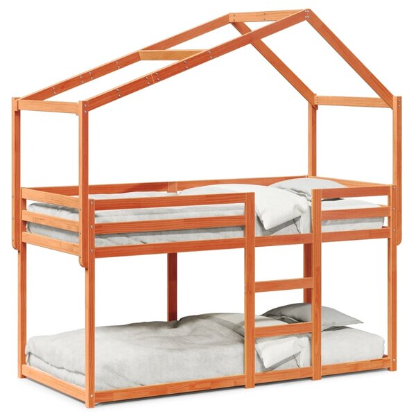 vidaXL Lit superposé avec toit cire marron 80x200cm bois massif de pin