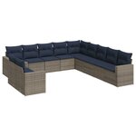 vidaXL Salon de jardin 11 Pièces avec coussins gris résine tressée