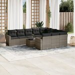 vidaXL Salon de jardin 11 Pièces avec coussins gris résine tressée