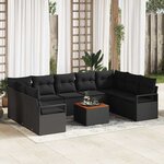 vidaXL Ensemble de canapé de jardin 10 Pièces Noir Poly rotin