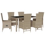 vidaXL Ensemble à manger de jardin et coussins 7 Pièces beige poly rotin