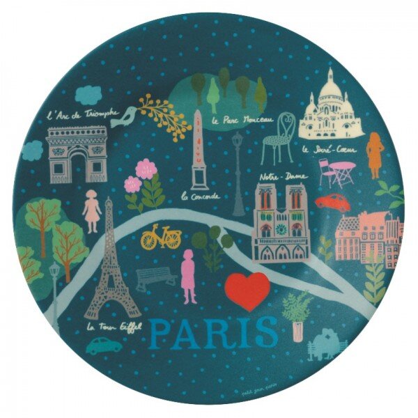 Assiette a dessert plan Paris bleue