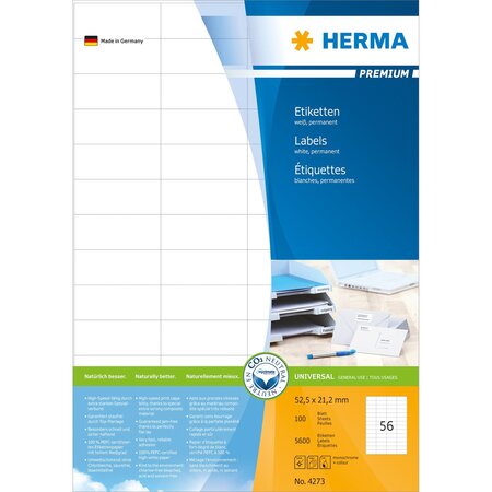 Etiquettes universelles premium, 52,5 x 21,2 mm, blanc herma