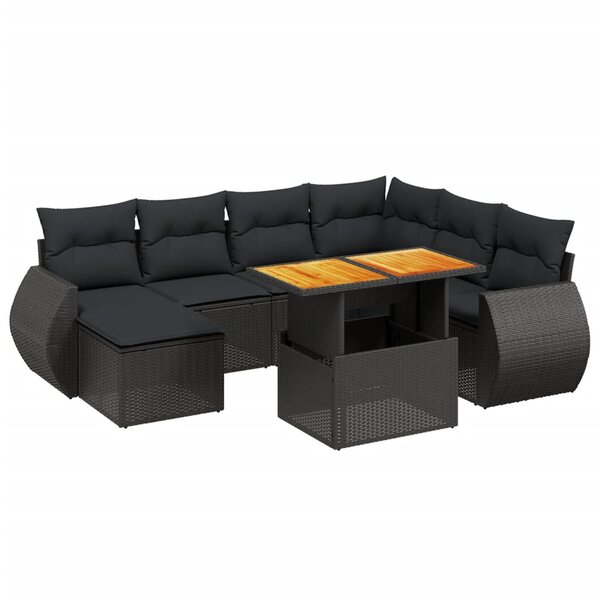 vidaXL Salon de jardin 8 Pièces avec coussins noir résine tressée