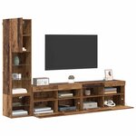 vidaXL Unité murale de TV avec LED 4 Pièces Bois ancien Bois d'ingénierie