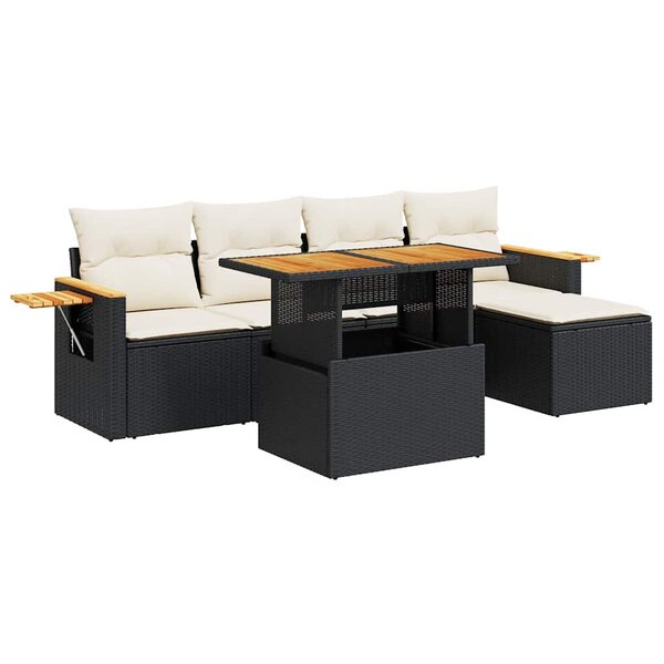 vidaXL Salon de jardin 6 Pièces avec coussins noir résine tressée acacia