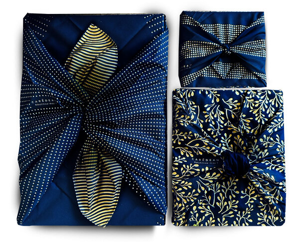 Lot de 3 Emballage Papier Cadeau Réutilisable Coton Recyclé Tissu Furoshiki Ecologique Pack Famille Extraordinaire