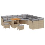 vidaXL Ensemble de jardin 13 pièces avec coussins en rotin beige et acacia