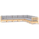 vidaXL Salon de jardin 8 Pièces avec coussins gris Bois de pin massif