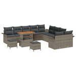 vidaXL Set de canapé de jardin 13 pièces avec coussins Gris Poly rotin Acacia