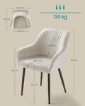 Chaise de salle à manger fauteuil siège rembourrée avec accoudoirs largeur d’assise 49 cm pieds en métal revêtement en velours charge 110 kg pour salon chambre gris 12_0004913