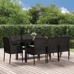 vidaXL Ensemble à manger jardin 9Pièces et coussins noir résine tressée