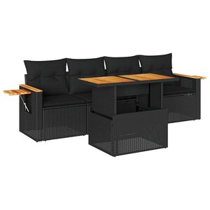 vidaXL Salon de jardin 5 Pièces avec coussins noir résine tressée acacia
