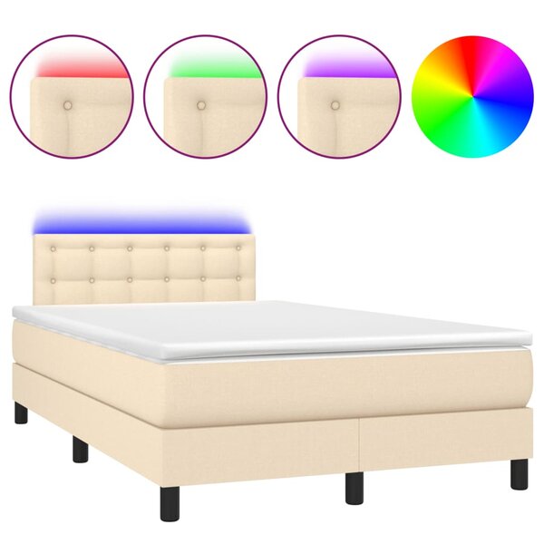 vidaXL Sommier à lattes de lit matelas et LED crème 120x190 cm tissu