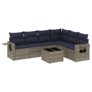 vidaXL Salon de jardin 7 Pièces avec coussins gris résine tressée