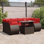 vidaXL Salon de jardin avec coussins 7Pièces marron résine tressée acacia