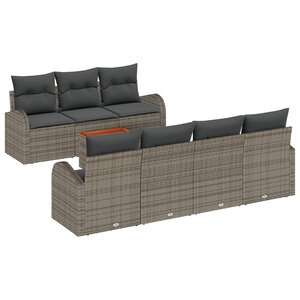 vidaXL Ensemble de 8 Canapés de Jardin avec Coussins Gris Poly Rattan Acacia