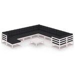 vidaXL Salon de jardin 12 Pièces avec coussins Blanc Bois de pin massif