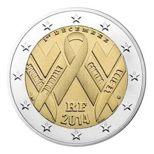 2 euros commémorative France 2014 - SIDACTION  Ruban rouge.