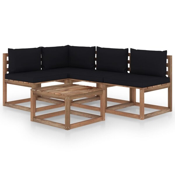 vidaXL Salon de jardin 5 Pièces avec coussins noir